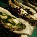 Oysters with its pearl and sea lettuce juice. Ostras con su perla y jugo de lechuga de mar.